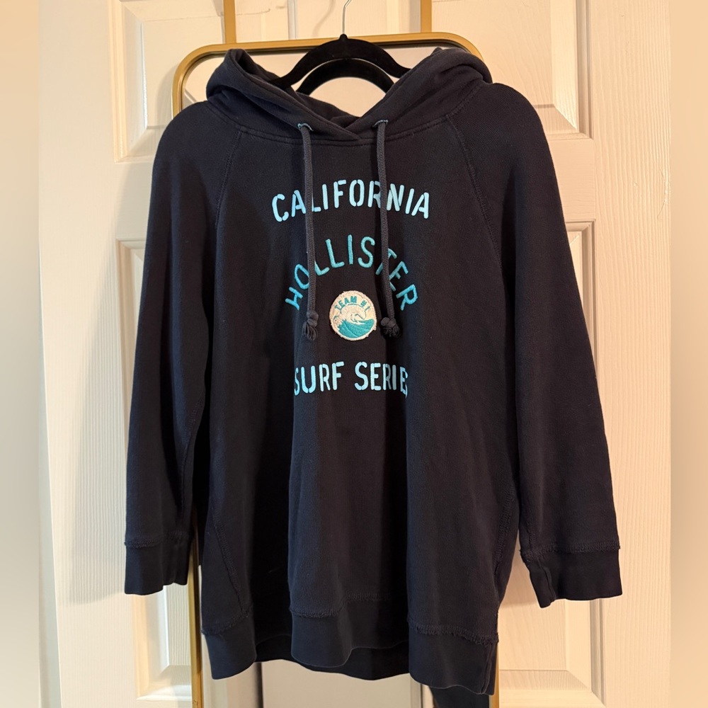 Hollister Black Hoodie with Teal Accents